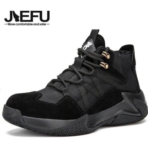 JIEFU Steel Toe Work Shoes Mens Lightweight Athletic Flexible Outdoor Sneakers Non-Slip Industrial Construction Boots