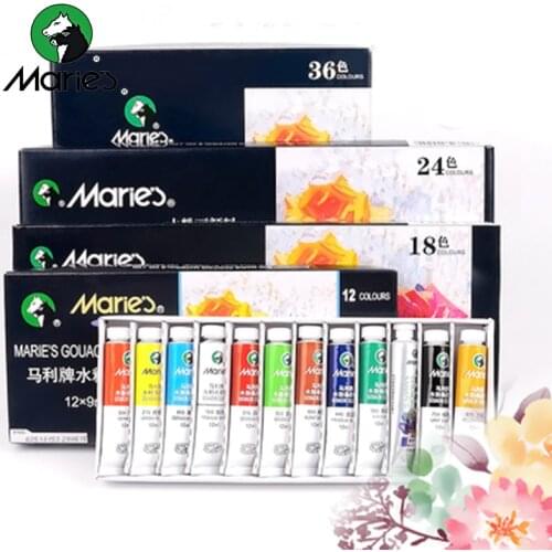Maries Art Watercolor Gouache Paint Set 12/18/24/36 Colors 5ML/12ML Tube Strong Coverage Non-toxic Colored Pigment For Beginner