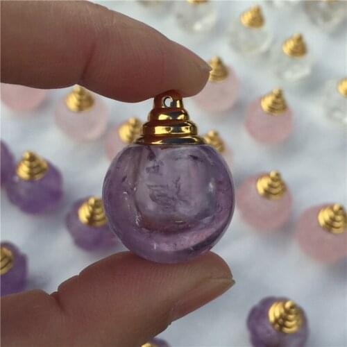 Natural Amethyst Quartz Crystal Essential Oil Bottle Pendant Container Reiki Healing Chakra Gemstone