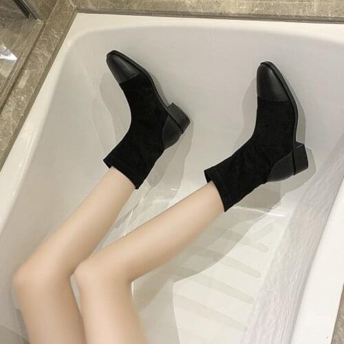 GOOHOJIO 2020 New Autumn All-match Womens Boots Round Toe Ankle Pant Women Fashionable Square Heel Ladies Flat Boots Size 35-40