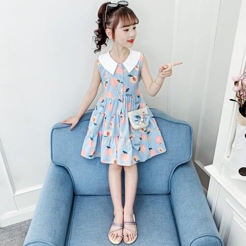 New Arrival High Quaility Children Clothing Girls Cute Floral Dresses Princess Dress+Bags 2pcs Sets For Girls Summer