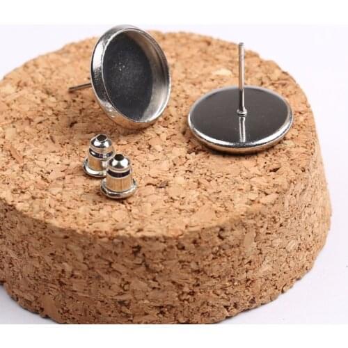 Reidgaller 20pcs stainless steel earring findings fit 10mm 12mm cabochon earrings stud bezel blanks diy base setting accessories