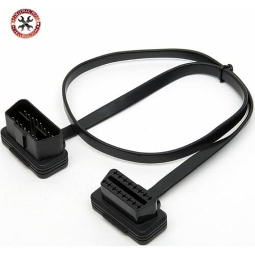 Flat Thin As Noodle OBDII OBD2 16Pin ELM327 Male To Female Elbow Extension OBD 2 Auto Car Diagnostic Cable Connector Adapter