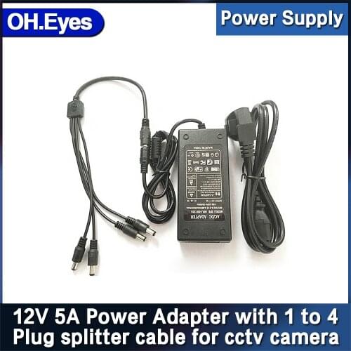 OH.eyes 12V 5A 1to 4 Port plug splitter cable CCTV Camera AC Adapter Power Supply Box For the CCTV Security Camera