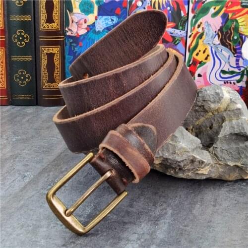Retro Brass Belt Buckle Leather Belt Cowboy Jeans Mens Leather Belt Thick Vintage Luxury Waist Belt For Men Ceinture MBT0531