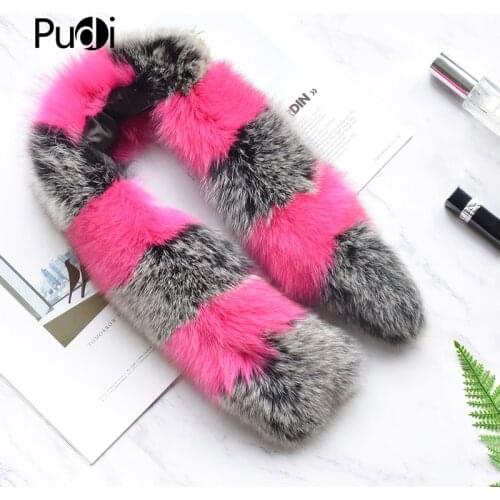 Aorice SF809 Woman Real Fox Fur Scarf 2020 New Brand Girl Genuine Fox Fur Scarves Wrap Shawl Patchwork Silver Fox Pink Color