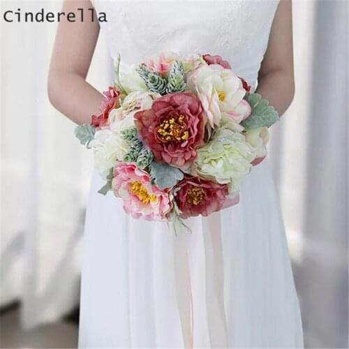 Cinderella Pink Color Wedding Bouquets Bridal Bridesmaid Flower Artificial Simulate Ivory Flower Bouquets