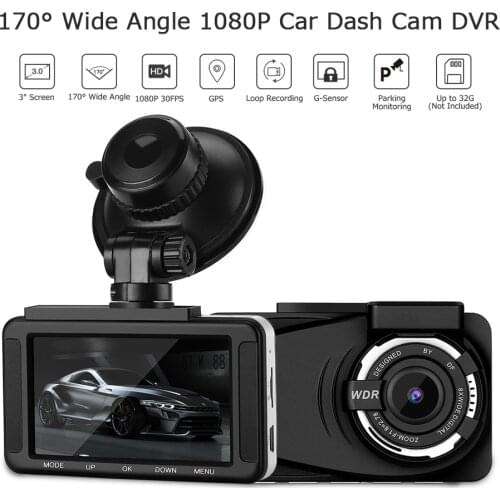 3" 1080P Dashcam 30FPS GPS Dash Camera 170° Wide Angle DVR Loop Recording Parking Monitoring G-Sensor Car Driving Recorder