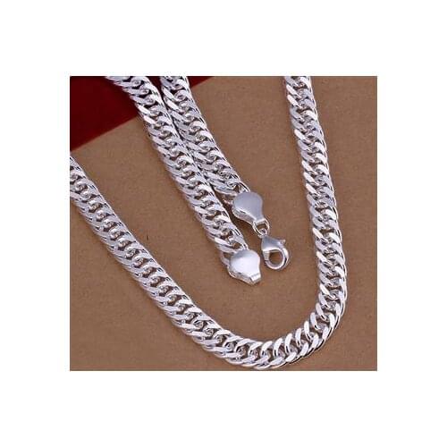 S925 Silver color jewelry 10mm flat side men - necklace chain statement link chain neckalces fashion fine pendant N039
