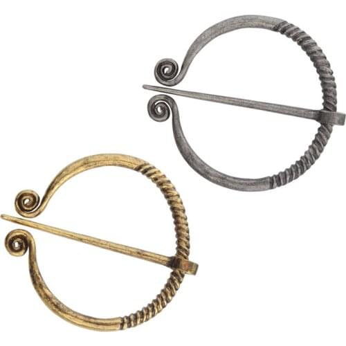 Ancient Silvery Bronze Viking Brooch Curly Spiral Cloak Scarf Coat Pin Medieval Nordic Viking Pirate Jewelry Retro Neutral Gifts