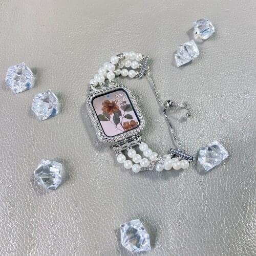 Lady Elastic Pearl Strap for Apple Watch 38mm 40mm se 6 5 Band for Iwatch 42mm 44mm Series 4 3 2 1 Replacement Bracelet