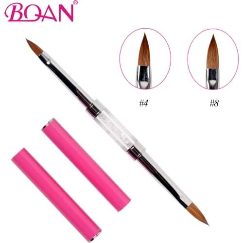 1Pc Double-end #4 and #8 Acrylic Nail Brush Pure Kolinsky Sable Hair Metal Handle with Rhinestones Nail Art Tools Manicure Brush