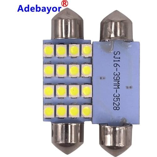 100PCS 3528 1210 white 16 SMD LED Car Dome Festoon Interior Lights Bulbs 39mm Auto Roof Car Trunk light DC 12V Adebayor