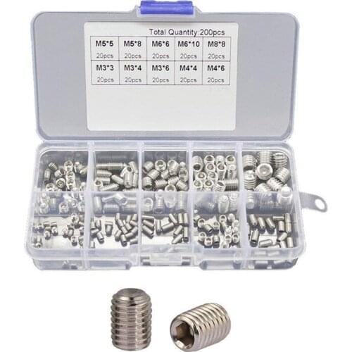 200pcs M3/4/5/6/8 304 Stainless Steel Hex Allen Head Screw Assortment Kit