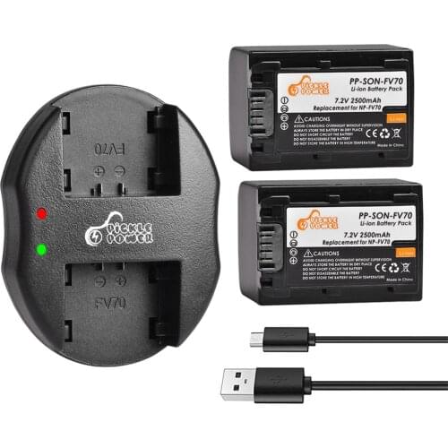 2Pcs 2500mAh NP-FV70 NP FV70 NPFV70 Batteries&Dual USB Charger for Sony NP-FV50 FV30 HDR-CX230 HDR-CX150E HDR-CX170 CX300 Z1