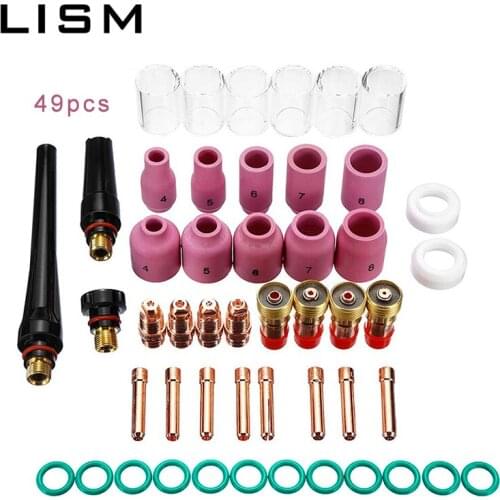 49pcs Welding Gun Tools Kit Gas Lens For WP-17/18/26 TIG 10 Welding Gun Welding Accessories Tool Kit Heat Resistant Glass Tools