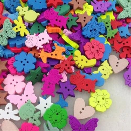 100Pcs Mix Color Style Wood Buttons DIY Craft Scrapbook Sewing Appliques WB42
