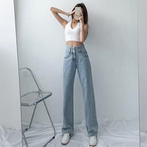 6521 Spring Fashion Ripped Jeans Women 2020 High Waist Casual Denim Trousers Thin Light Blue Loose Female Washed Wide Leg Pants