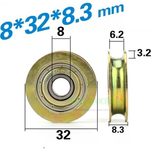8*32*8.3mm groove, metal rust proof, U type, over wire rope guide wheel suspension wheel, 608zz bearing pulley roller