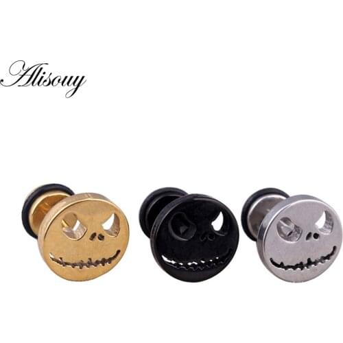 Alisouy 2 pieces Stainless Steel Punk Halloween skull Skeleton Men Women Ear stud Earrings Punk style unisex earrings
