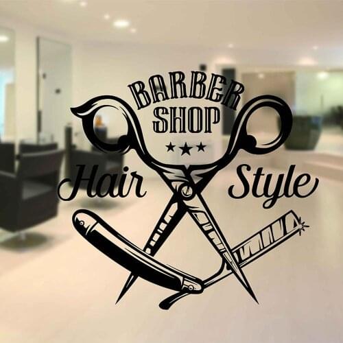 Barbershop Straight razor wall sticker sign logo decal Barbershop Stickers Barbers Window Decals Logo Hair Salon Decors G172