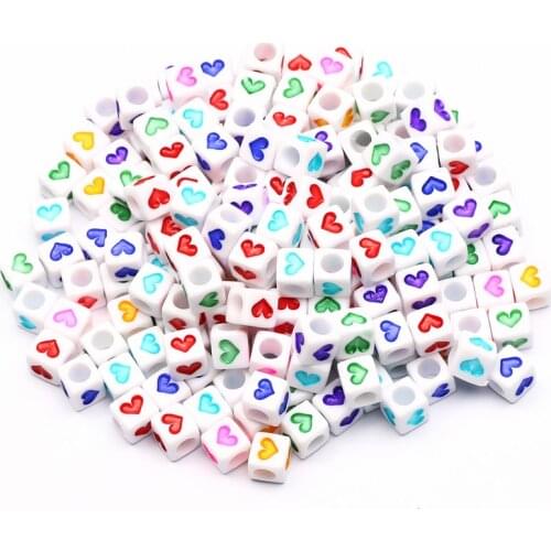White Square 6mm Acrylic Spacer Beads Loose Colorful Heart-Shaped Beaded For Jewelry Making Diy Necklace Bracelet Accessories