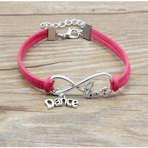 Infinity Love Dance Charm Suede Leather Dancer Bracelet Hot Pink Red Black Gifts For Women & Men Girl Bracelets Jewelry
