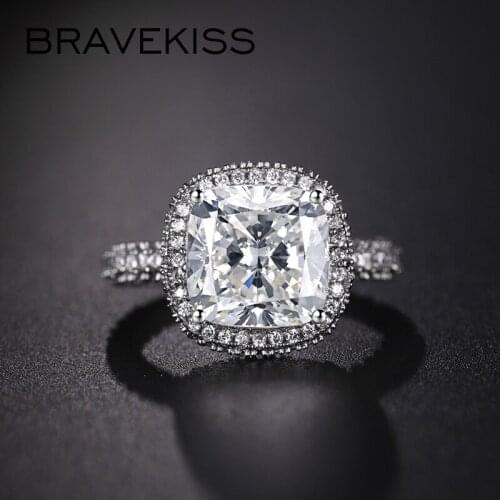 BRAVEKISS Luxury Clear CZ Square Wedding Rings Cubic Zirconia Prong Setting Pave Engagement Love Ring for Women Jewelry BUR0576A
