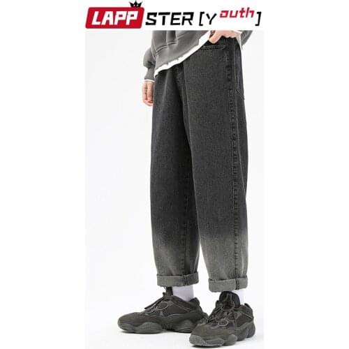 LAPPSTER-Youth Men Patchwork Black Harajuku Jeans Joggers Pants 2021 Mens Streetwear Hip Hop Baggy Jeans Male Vintage Kpop Pants