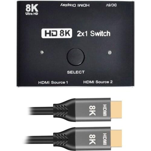 Cablecc 8K@60hz HDMI-Compatible 2.1 Switch & 3 Cables 2-IN-1-OUT Hub Support HDCP SST Extended 4K@60hz
