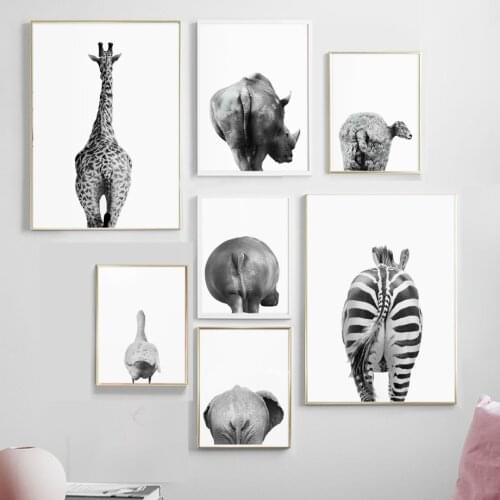 Decorative Painting Black And White Rhino Hippo Elephant Giraffe Canvas Poster Living Room Bedroom Dining Room Wall Decor