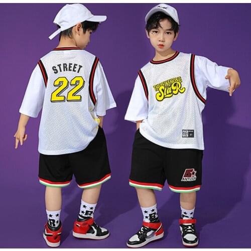 ChildrenS Hip-Hop Clothes Summer Loose Short-Sleeved Shorts Hiphop Outfits For Boys Kids Jazz Dance Performance Wear DN8559