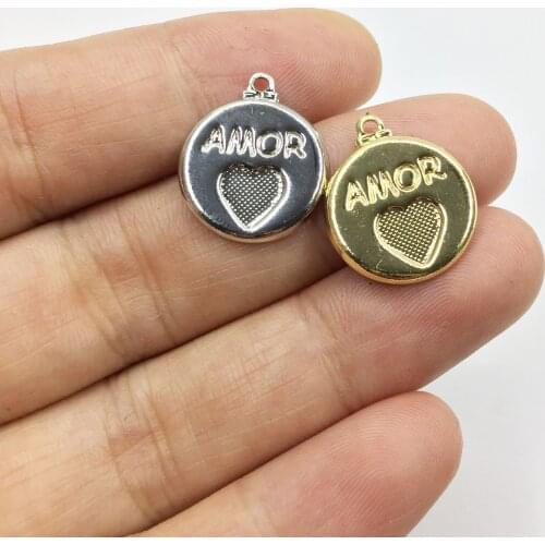 Eruifa 10pcs 15mm AMOR Brass necklace,earring bracelet jewelry DIY handmade 2 colors Gold and silver