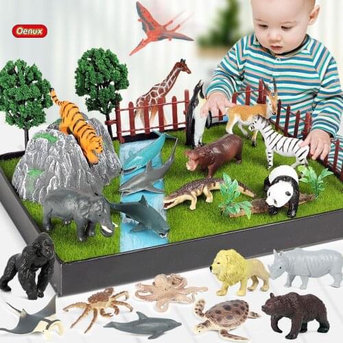 Oenux New Farm Zoo Model Action Figures Wild Sealife Poultry Animals Scenes Set Figurine Miniature Cute PVC Educational Kids Toy