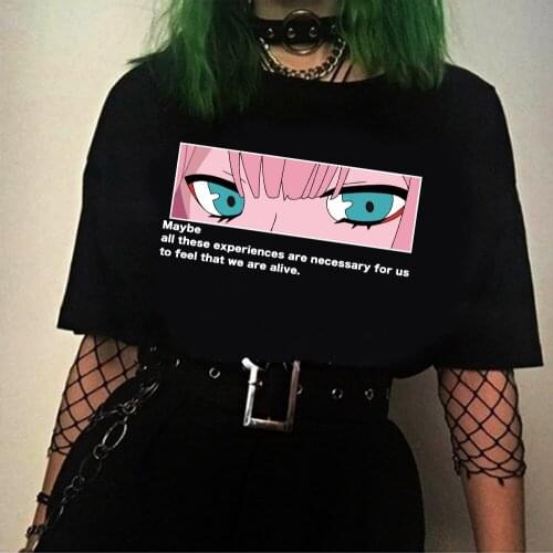 Harajuku Shirt Darling In The Franxx Tshirt Streetwear Unisex Men Tshirt Funny Anime Zero Two Eyes T Shirts