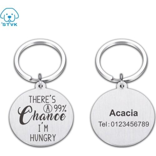 Engraved Dog Cat Pet ID Tag Personalized Name Phone Round Pet ID Name for Cat Puppy Dog Tags Pendant Keyring Pets Accessories