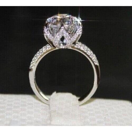 Solitaire Flower 3ct Lab Diamond Ring 925 sterling silver Bijou Engagement Wedding band Rings for Women Bridal Charm Jewelry