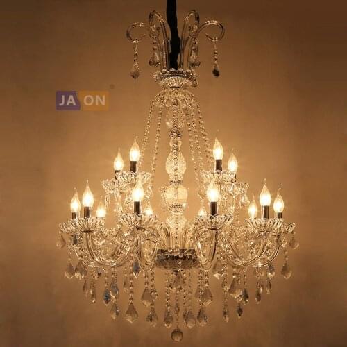 Led e14 European Iron Crystal Glass Chrome Clear Chandelier Lighting Lustre Suspension Luminaire Lampen For Foyer