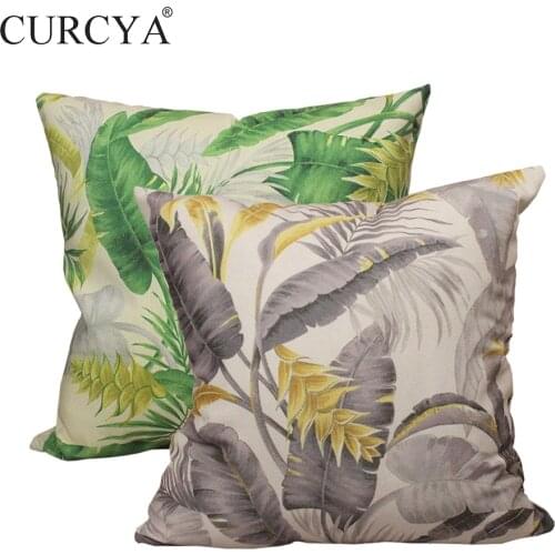 CURCYA Summer Green Grey Forest Leaves Printed Throw Pillow Case Cover Decorative Square Nordic Cushion Covers for Sofa