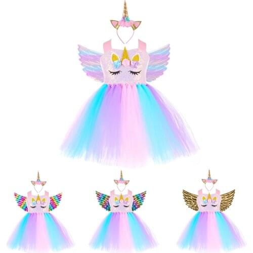 Fashion Unicorn Tutu Dress Costume Little Pony Girl Dress Birthday Kids Sequin Tutu Dress Pink Unicorn