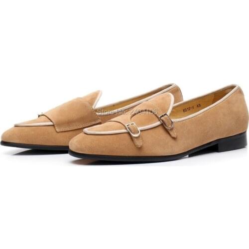 British Style Mens Suede Loafer Business Casual Shoes Flat Heel Light Driving Walking Shoes Buckled Strap Slip On Men Trainers