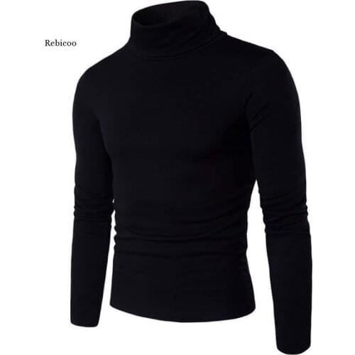 New Autumn Winter Mens Sweater Mens Turtleneck Solid Color Casual Sweater Mens Slim Fit Brand Knitted Pullovers 2Xl