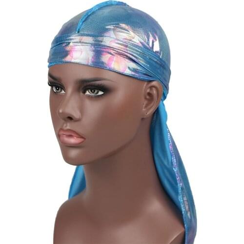 New Attractive Laser Silky Durag Bandanas Hats for Women Men Long Tail Pirate Hat Waves do doo du rag Turban Hair Accessories