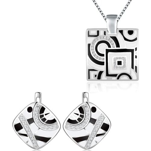 OGULEE Delicate Women Enamel Silver 925 Earrings Classic Style Engagement Wedding AAA Zirconia Necklace Pendant Jewelry Sets