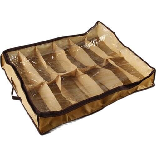 12Grids Shoe Storage Organizer Under Bed Dustproof Canvas Shoe Box Closet Organizers Zipper-Up Storage Toy Top Handle Bag