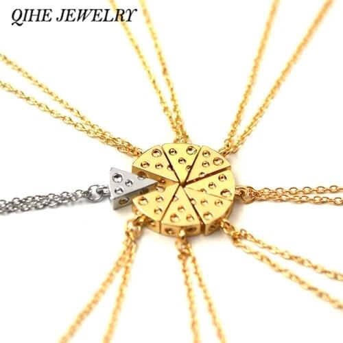 QIHE JEWELRY 8pcs/set Minimalist 3D Tiny Charm Tone Dainty Cheese Pizza Necklace Jewelry Friendship BFF Gifts
