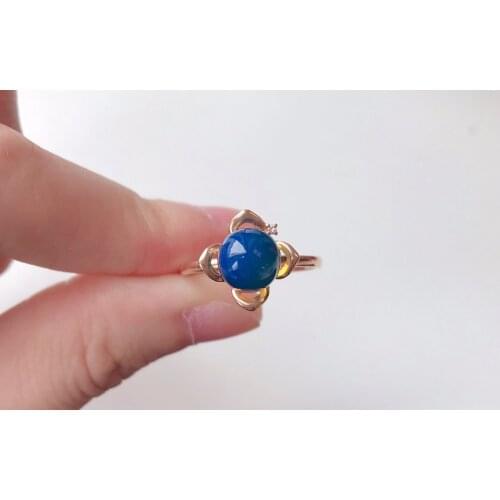 Sieraden joias de ouro 18k anillos de mujer Dominica 18k gold blue amber ring top sky blue Really natural designer jewelry