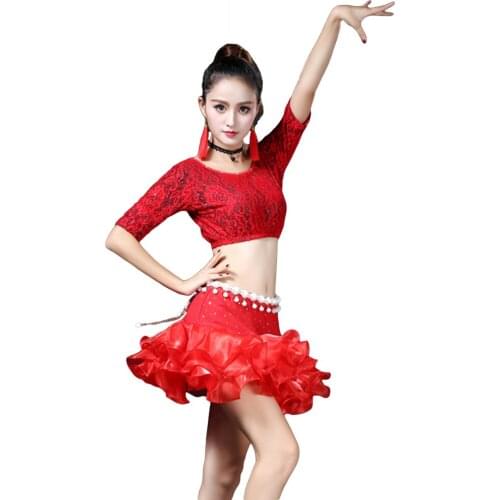 2018 Latin Dance Clothes Fashion Dance Dress Bubble Skirt Adult Latin Dance Wear Modern Dance Costumes Three Quarter Sleeves