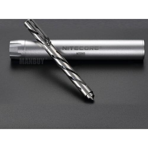 NITECORE NTP10 Titanium Tactical Pen Hallow Carve Body Tungsten Steel Tapered Tip Matt Aluminum Alloy Pen Case German ink refill
