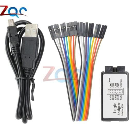 USB Logic Analyzer Device with EMI Ferrite Ring Mini USB Cable 24MHz 8CH 24MHz 8 Channel UART IIC SPI Debug with Jumper Wires